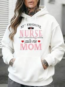 Women's Hoodie, Graphic Print 'The Nurse Calls Me Mom', Casual Loose Fit Sweater, Long Sleeve, Winter Clothes For Mother's Day, Autumn Clothes For Women - 黑色 - 查看 6