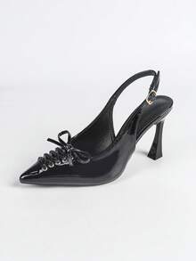 Sandali eleganti e alla moda con tacco alto da donna, tacchi alti, in pelle PU neutra con bottone, adatti per ufficio e all'aperto, primavera/estate - nero - Visualizzare 15