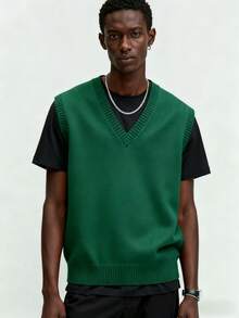 GRDR Men's Solid Color Knit Vest, Casual & Versatile - Green - View 3