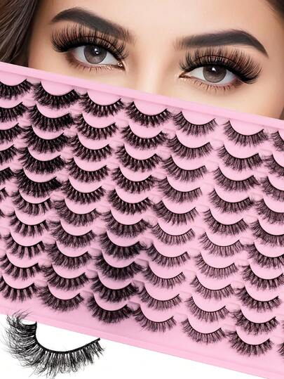 40/20 pares de pestañas postizas completas, pestañas postizas gruesas y esponjosas, rizo D de falso visón, look de ojo de gato con cola alargada, pestañas postizas completas naturales, extensión de pestañas voluminosa, herramientas de maquillaje esenciales para viajes, adecuadas para uso diario para principiantes, bodas, citas, fiestas, festivales, muy adecuadas para paquetes de pestañas de Navidad/Halloween/regalo
