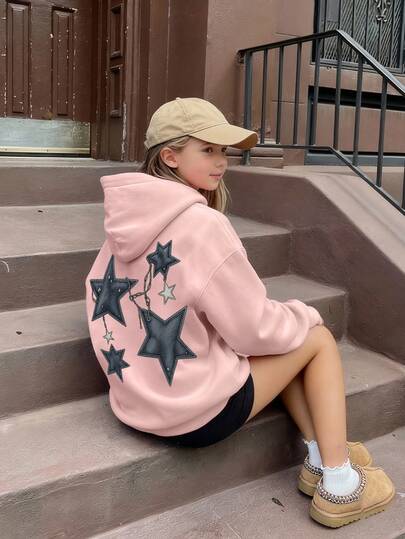 1pc Tween Girl Casual Printed Pullover Sweatshirt, Thermal Lined, Long Sleeve, Autumn/Winter