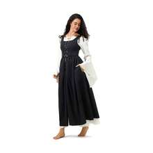 Women's Peasant Overdress With Adjustable Laces Pockets, Renaissance Corset Dress Halloween, Medieval Festival - 黑色+中號 - 查看 2