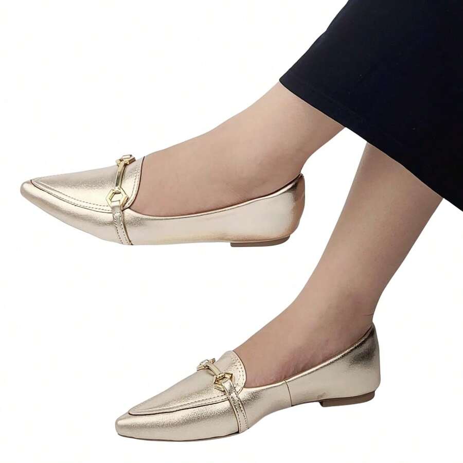 Women's Loafers With Pointed Toe - Original Shoes - Gold - View 1