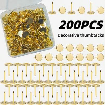 1 Box/200 Pieces Hardware Nails > Screws Upholstery Nails, Drawing Pins, (Gold), Drawing Pins, Flat Head Push Pins, 11 X 15 Mm Decorative Bulletin Board World Map Cork Board Wall Sofa Headboards Furniture Nails,Flat Thumbnail
