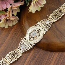 1pc Elegant Algerian Moroccan Women's Caftan Belt, Hollow Arabic Floral Pattern, Metal Chain, Adjustable Length, Traditional Middle Eastern Wedding Dress Accessory - Classic Moroccan Belt - View 4