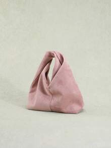 1件秋冬新款粉色复古丝绒质感PU皮革手提包，雕塑感简约设计托特包，适合通勤和搭配外套 - 粉色 - 查看 3