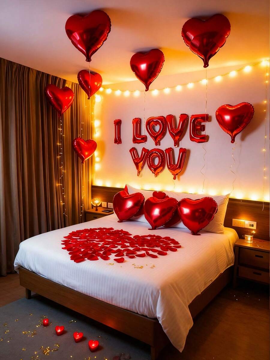 520 piezas Juego de Bandera I LOVE YOU & Globo de Lámina con Forma de Corazón, 500 piezas Pétalos de Tela No Tejida Roja + Globo de Lámina de Amor, Perfecto para Confesión del Día de San Valentín, Decoración de Propuesta Romántica, Decoración de Cumpleaños, Celebración de Aniversario, Decoración de Habitación de Hotel - Multicolor - Ver 1