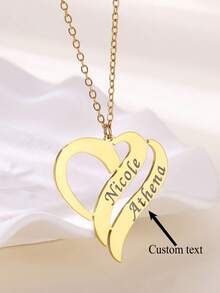 Personalized Heart Necklace, Customized Name Engraving, Suitable For Daily Wear All Year Round, Christmas, Halloween, Valentine's Day Gift - Multicolor - View 1