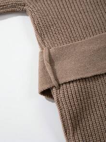 Áo cardigan nữ tay dài, màu trơn, họa tiết sọc dọc, dáng rộng, cổ chữ V, thắt eo, chất liệu nhẹ, thích hợp cho mùa xuân, thu và đông. - Màu Khaki - Xem 11