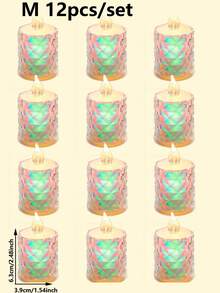 3/12/24 piezas Luces de vela electrónica de cristal acrílico de patrón mediano, a pilas, luces de vela de té con proyección de patrón de rosa, luces de vela sin llama, adecuadas para boda, Día de San Valentín, Navidad, vacaciones, decoración del hogar, decoración de mesa de Navidad - luz amarilla - Ver 12