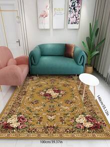 Tapete decorativo marrom com estampa floral retrô chinesa e padrão de vinhas (1 peça), ideal para sala de estar, tapete para sala de estar, tapete pequeno, tapete para sala de estar, tapete grande para sala de estar, tapete redondo, decoração de sala de estar, decoração de quarto, tapete lavável, tapete felpudo, tapete grosso, tapete grosso, tapete peludo, tapete para outono/inverno, tapete grosso.