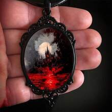 PINK TOWN Gothic Raven Castle Pendant Necklace,Vintage Cameo Glass Pendant Necklace Punk Style Victorian Choker Necklace Goth Raven Cabochon Choker Mystic Witch Halloween Jewelry For Women{Inchcolor_nameinch:InchCastleinch} - 城堡 - 查看 4