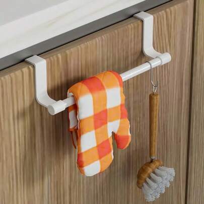 1pc No-Drill Back-Mounted Single-Rod Towel Rack & Cloth Hanger For Kitchen Cabinet Doors - Contemporary Stainless Steel Organizer For Dishcloths, Gloves, Cleaning Supplies, Kitchen Towels, Spacesaving Solution, Minimalist Style, Sturdy Construction, Busy Households, Dishcloth Storage, Sleek Storage, Rustresistant Material, Wallmounted Storage, Small Space Living, Stainless Steel, Bathroom Door Hanging, Bathroom Accessories, Punch-Free, Cabinet Door Hanging Rag Hanger, Cabinet Door Back Towel Single Rod