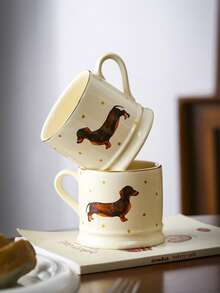 1个/2个可爱波点陶瓷马克杯，金色杯口，卡通狗狗图案，早餐牛奶燕麦粥杯，下午茶咖啡杯，拉花杯，果汁饮料杯，情侣水杯，节日送礼佳品 - 彩色 - 查看 11