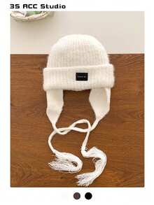 女士保暖针织拉法帽 - 围巾式一体护耳帽，亮蓝色 - 彩色 - 查看 13