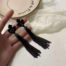 1 Pair Geometric  Tassel Earrings - Women's Niche Fashion Minimalist Dangles, Luxury High-End Elegant Accessory For Dating & Brunch - 黑色 - 查看 5
