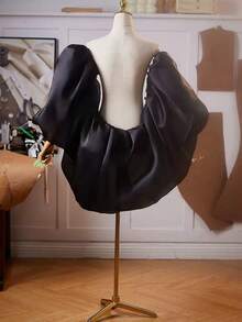 Exaggerated Short Bridal Shawl, Versatile For Formal Gowns, Runway Shows, Conferences - Black - View 4