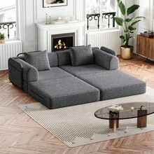 Chenille 2-In-1 Sofa Bed With Armrest Storage Pocket, Three Metal Frames And Multiple Configuration Options - Grey + Chenille + 2 Seat - View 8