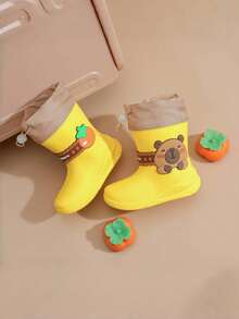 1. Children's Rain Boots, Toddler Boys' Rain Boots, Girls' Velvet Waterproof Shoes, Boys' Mid-Calf Boots - Yellow - View 6