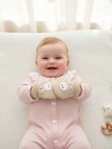 3双/套幼儿女孩毛绒针织手套，糖果色加厚保暖手套，卡通兔子刺绣婴儿防抓手套 - 兔子系列 - 查看 8