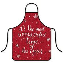 Pink Christmas Reindeer Santa Apron, Home Cleaning Kitchen Cooking Anti-Fouling Smock, Household Work Uniform