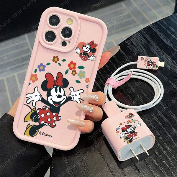 Disney Estuche de teléfono y juego de cable de datos con diseño de patrones de Disney, con licencia oficial de Disney, compatible con iPhone 17, 16, 15, 14, 13, 12, 11 y varios modelos
