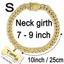 1pc Customized Luxury Rhinestone Dog Cuban Link Collar, 1.3cm Wide Hiphop Pet Necklace, Suitable For Small/Medium/Large Dogs, Pet Accessories & Gift, Can Engrave Pet Name, Phone Number, Anti-Lost Ornamental,Engraved Stylish,Fashion,Colorful,Vintage,Cute,Contracted,Cuties Custom,Unique,Customized,Personalized Pet For Anniversaries,For Birthdays,Pet Supplies,2025 Halloween Accessories,Fall Décor
