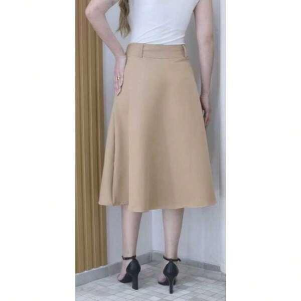 Saia Midi Feminina de Alfaiataria com Botão Frontal – Estilo e Sofisticação