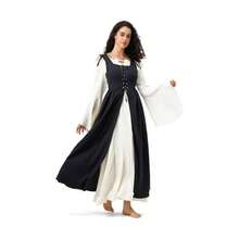 Women's Peasant Overdress With Adjustable Laces Pockets, Renaissance Corset Dress Halloween, Medieval Festival - 黑色+大號 - 查看 4