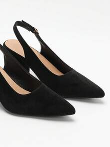 Giày cao gót hở lưng mũi nhọn đính đá cho nữ, giày dự tiệc thời trang đa năng cho mùa xuân/hè - màu đen - Xem 4