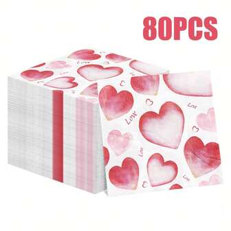80/40/20 piezas de 13 * 13 pulgadas Servilletas desechables con patrón de corazones rosas y suaves, adecuadas para escenas de boda, reuniones de amigos, reuniones familiares, cenas de amigos, celebraciones festivas, Día de San Valentín, Día de la Madre y decoración de hoteles y restaurantes