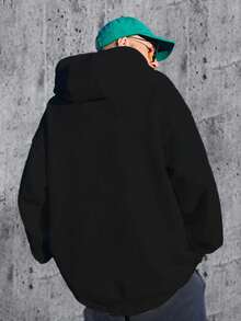 2025 Sudadera con Capucha de Halloween para Hombre - Diseño de Personaje de Calabaza, Cabello Naranja y Estampado de Linterna de Calabaza, Sudadera Cómoda con Bolsillos, Estilo Deportivo Casual de Manga Larga Cálida, Adecuada para Otoño e Invierno, Talla Ajuste Regular - Negro - Ver 5