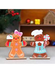1PC Christmas Decorations Christmas Desktop Wooden Table Gingerbread Man Biscuit Man Decoration Festival Table Decoration Home Decoration Party Decoration,Christmas Gift