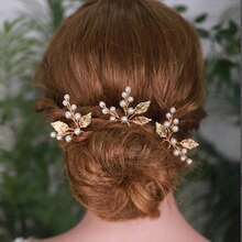 3 piezas Elegantes Pinzas para el cabello con diseño de plantas, Accesorios para el cabello de novia y boda, Adecuados para todas las estaciones - color - Ver 5