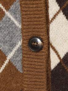 Camellia Women's Autumn/Winter New Rhombus Pattern Long Sleeve Single-Breasted Casual Cardigan Sweater