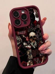 Funda para teléfono con diseño gótico de corazón y calavera, fabricada en TPU. Protege tu dispositivo y mantiene tu estilo. Compatible con teléfonos ,  17,  16 Pro Max,  15 Pro Max,  13 y  12. Fabricada en TPU, ofrece protección contra golpes y caídas. Un regalo perfecto para familiares, amigos y amantes de lo macabro. - Rojo - Ver 1