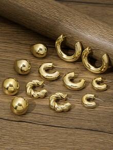 Set de 12/6 piezas de pendientes de gota de agua de resina con estilo minimalista para mujeres, joyería ligera dorada, adecuada para uso diario y vacaciones - Dorado - Ver 5