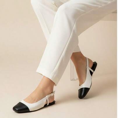 Sapatilha Feminina Confortável Slingback Luxo Elegante Sapato Feminino Mocassim Bico Quadrado