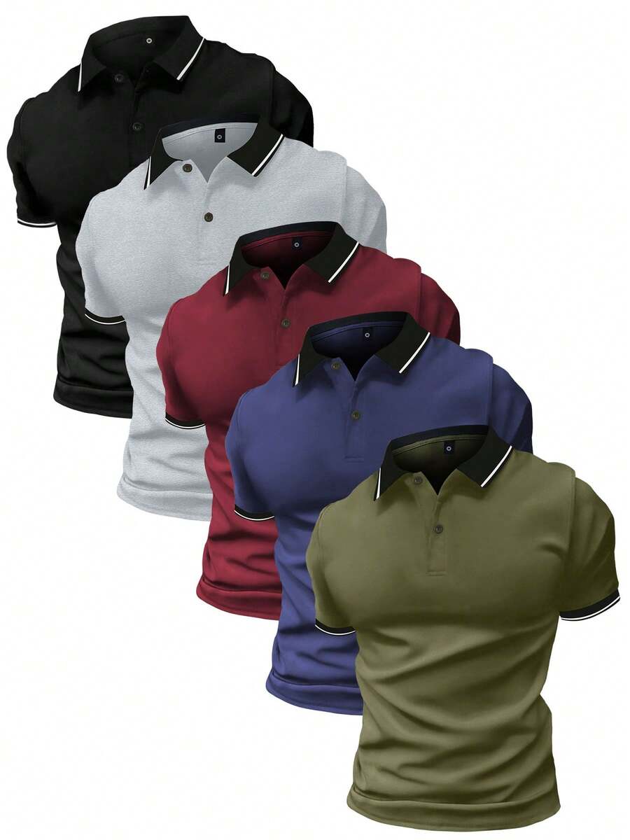 5 Pieces Of Men's Golf Clothing POLO Shirt Short Sleeve T-Shirt Polo Shirt Sports Leisure Outdoor Sports Polo Shirt Herren Polo Herren Herren Tshirt Solid Color All-Match Classic Color Fitness Training Clothing Basketball Football Rugby Golf Clothing - Multicolor - View 1
