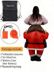 1 Set New Christmas Santa Claus Plush Cute & Funny Pink Cheek Hunchback Riding Santa Claus Costume Half-Body Outfit With Inflatable Doll Clothes, Plus Printed Letter Drawstring Dust Bag, Perfect Christmas Prop For Family Interaction, Photo Shooting, Stage Performance, All Seasons - 紅色 - 查看 7