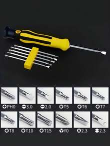 12-In-1 Precision Screwdriver Set, Suitable For Smartphones And Tablets - Durable Carbon Steel Repair Tools With Flat Head Bits, Yellow And Black Handles, Compatible With Y-Shape, U-Shape, Triangle, Cross And Flat Head Screws, Smartphone Repair Kit - [7-piece Set] 12-in-1 Screwdriver - View 4