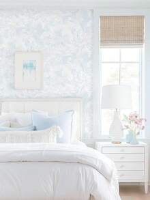 17.3" X 78.7" Peel And Stick Wallpaper Floral Boho Green Contact Paper Bird Cute Girl Modern Wall Paper Renter Friendly Waterproof Removable Self Adhesive Bedroom Kitchen Dorm Cabinets Vinyl - 藍色 - 查看 4