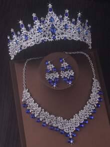 Luxury Bridal Queen Crown Headpiece Necklace Set, Baroque Style New Bride Tiara, Necklace And Earrings 3 Pieces Set