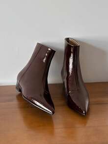 Qiluyuan Women's Fashion Boots, New Autumn/Winter Short Boots, Western Style Side Zipper, Office Solid Color Pointed Toe Mid Chunky Heel Slim Boots, Work Shoes, Date Night Stylish Ankle Booties