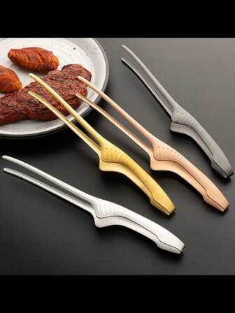 1/2/4 piezas Pinzas de acero inoxidano estilo coreano, pinzas para parrilla y bistec de cocina, pinzas para hornear pan, con forma redondeada y estrecha, fáciles de sujetar, mango cómodo, moldeado en una sola pieza, pinzas multiusos para cocina, longitud extendida adecuada para olla caliente y servicio de bufé, para cocinar, servir, asar a la parrilla, ensalada, etc.