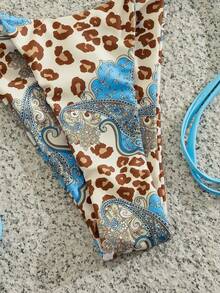 Sultry Sol 2pcs Leopard Print Sexy Lace-Up Backless Women Bikini Swimsuit, Beach Vacation Summer - Multicolor - View 6