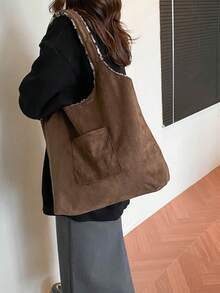 2025 Pluszowa, jesienno-zimowa, nowa, futrzana torba, dopasowana torba z nadrukiem w panterkę o dużej pojemności, modna torba na ramię, damska torba do pracy - Beżowy - Zobacz 5