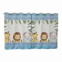 Cortina Infantil 2,70 x 1,50 Microfibra 200 fios Sublimada Decoração para Quarto - Safari Azul - Visão 2