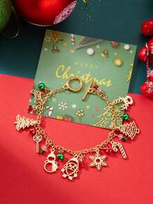 1pc Elegant Christmas Jewelry Bracelet, Creative Versatile Christmas Tree, Santa Claus, Snowflake Pendant Charm Bracelet For Women