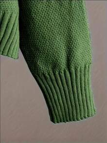 Women's Loose Solid Color Knitted Two Piece Set (Spring Thin) - Round Neck Long Sleeve Irregular Hem Autumn/Winter Sweatshirt And Wide Leg Pants With Split Cuffs, Comfortable Casual Wear, Casual Sportswear, Casual Knitted Set, Women's Thin Knitted Sweater Set, Women's Sportswear Set - màu xanh lá - Xem 4